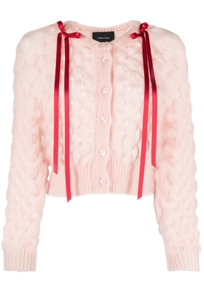 Simone Rocha bow-embellished bubble-knit cardigan - Pink