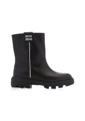 Miu Miu - Logo-Detailed Leather Ankle Boots - Black - IT 37.5 - Moda Operandi