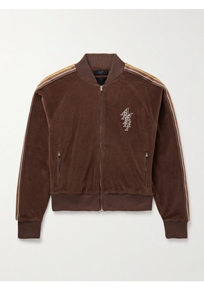 AMIRI - Stack Striped Logo-Embroidered Cotton-Velour Track Jacket - Men - Brown - XS