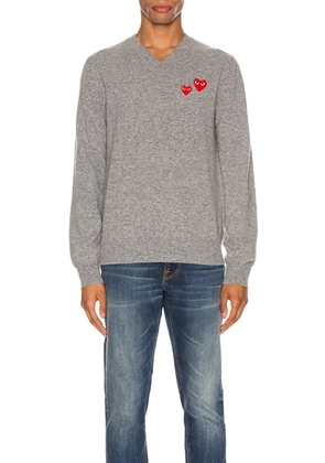 COMME des GARCONS PLAY Multi Heart Pullover Sweater in Grey - Gray. Size L (also in M, S, XL).
