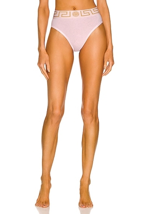 VERSACE Greca Border High Leg Brief in Candy - Pink. Size 1 (also in ).