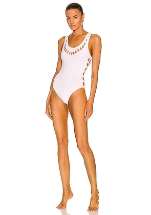 ALAÏA Perforation One Piece Swimsuit in Blanc Optique - White. Size 38 (also in 40).
