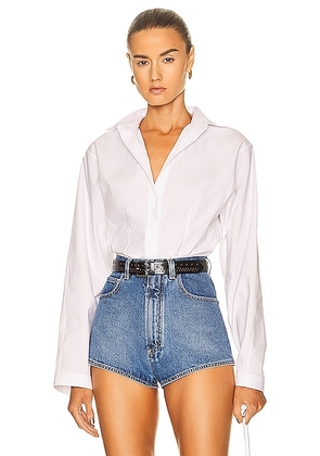 ALAÏA Corset Shirt in Blanc - White. Size 36 (also in 38, 40, 42, 44).