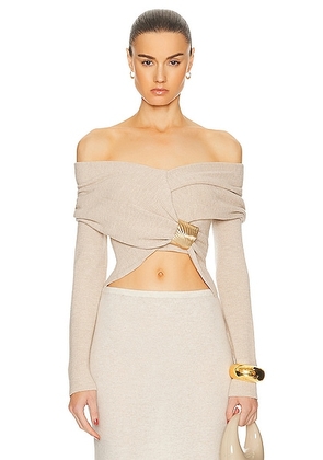 Cult Gaia Nicia Long Sleeve Knit Top in Champagne Melange - Beige. Size M (also in ).