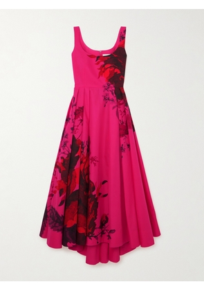 Erdem - Pleated Floral-print Cotton-faille Midi Dress - Red - UK 4,UK 6,UK 8,UK 10,UK 12,UK 14