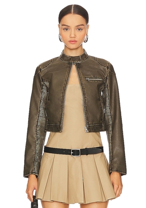 superdown Bay Faux Leather Jacket in Brown. Size M, S, XL, XS.
