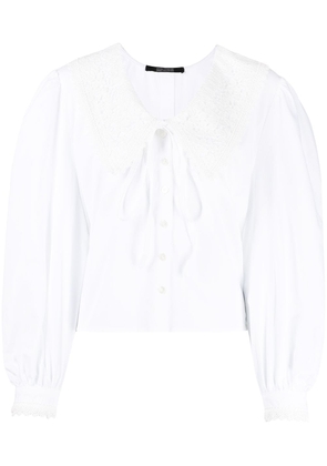 Rokh oversize-collar lace-trim blouse - White