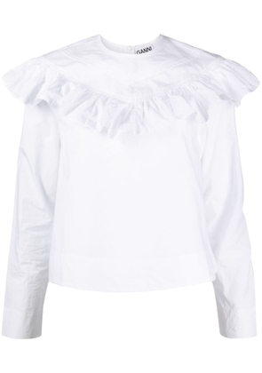 GANNI ruffle-detail organic cotton blouse - White