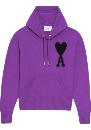 AMI Paris logo-intarsia knit hoodie - Purple