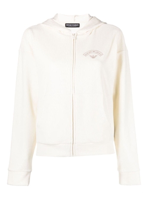 Emporio Armani embroidered logo corduroy zip-up jacket - White