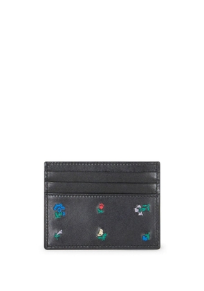 ETRO floral-embroidered leather cardholder - Black
