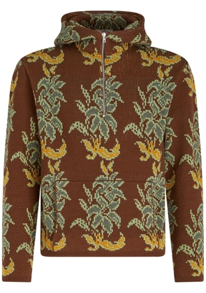 ETRO floral-intarsia virgin-wool hoodie - Brown