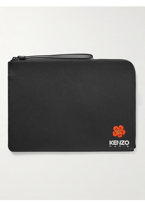 KENZO - Logo-Print Leather Pouch - Men - Black