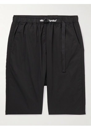 KAPITAL - Wide-Leg Belted Logo-Print Cotton-Twill Bermuda Shorts - Men - Black - 2