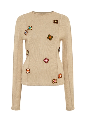 SIEDRÉS - Neta Crochet-Detailed Knit Linen-Blend Top - Light Grey - M - Moda Operandi