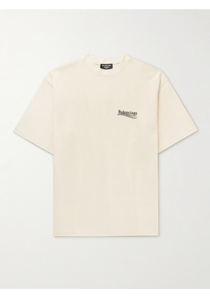 Balenciaga - Oversized Logo-Embroidered Cotton-Jersey T-Shirt - Men - Neutrals - XXS