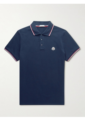 Moncler - Logo-Appliquéd Striped Cotton-Piqué Polo Shirt - Men - Blue - XS