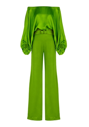 Silvia Tcherassi - Off-The-Shoulder Satin Jumpsuit - Green - XS - Moda Operandi