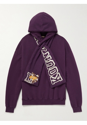 KAPITAL - Scarf-Detail Logo-Print Cotton-Jersey Hoodie - Men - Purple