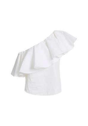Giambattista Valli - Asymmetric Ruffled Cotton Top - Off-White - IT 38 - Moda Operandi