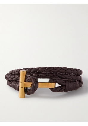TOM FORD - Woven Leather and Gold-Plated Wrap Bracelet - Men - Brown - M
