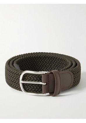 Anderson's - 3.5cm Leather-Trimmed Woven Elastic Belt - Men - Green - EU 75