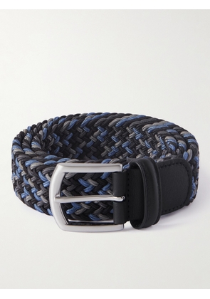 Anderson's - 3.5cm Leather-Trimmed Woven Elastic Belt - Men - Blue - EU 75