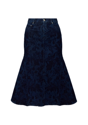Erdem - Raw-Edge Floral Denim Midi Skirt - Dark Wash - UK 14 - Moda Operandi