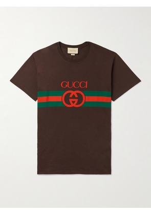Gucci - Logo-Print Cotton-Jersey T-Shirt - Men - Brown - XS