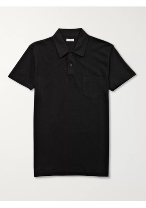 Sunspel - Riviera Slim-Fit Cotton-Mesh Polo Shirt - Men - Black - S