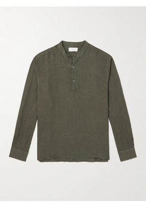 Mr P. - Mandarin-Collar Garment-Dyed Half-Placket Linen Shirt - Men - Green - XS