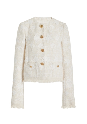 Oscar de la Renta - Gardenia-Embroidered Tweed Jacket - Ivory - US 4 - Moda Operandi
