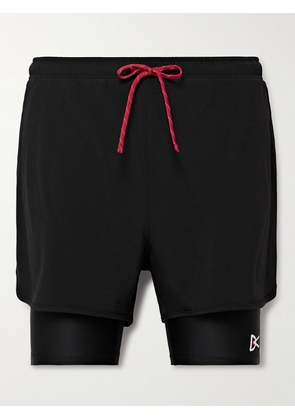 DISTRICT VISION - Straight-Leg Layered Logo-Print Stretch-Jersey and Shell Drawstring Shorts - Men - Black - S