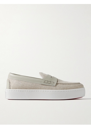 Christian Louboutin - Paqueboat Leather-Trimmed Linen-Canvas Penny Loafers - Men - Gray - EU 41
