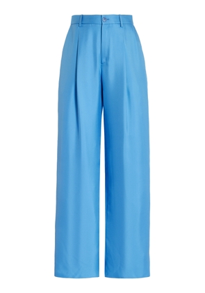 LAPOINTE - Pleated Organic Silk Wide-Leg Pants - Blue - US 8 - Moda Operandi