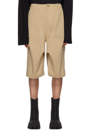 We11done Beige Pleated Cargo Shorts
