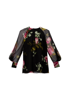 Erdem - Gathered Floral Silk Blouse - Black - UK 18 - Moda Operandi