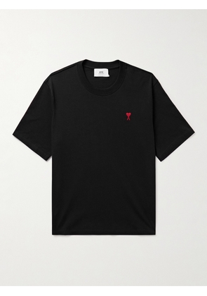 AMI PARIS - Logo-Embroidered Organic Cotton-Jersey T-Shirt - Men - Black - XS