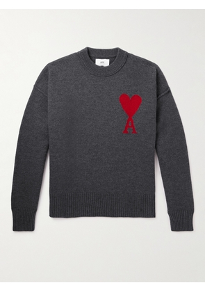 AMI PARIS - ADC Logo-Intarsia Wool Sweater - Men - Gray - XS