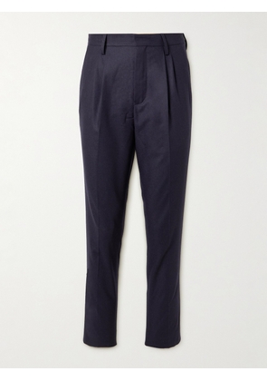 Mr P. - Tapered Pleated Wool-Blend Flannel Trousers - Men - Blue - 28