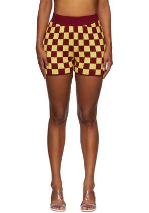 The Elder Statesman Burgundy Checkered Shorts