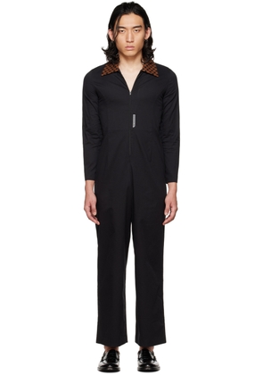 Connor McKnight Black Chess Collar Embroidered Jumpsuit