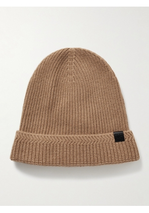 TOM FORD - Leather-Trimmed Ribbed Wool and Cashmere-Blend Beanie - Men - Neutrals - S