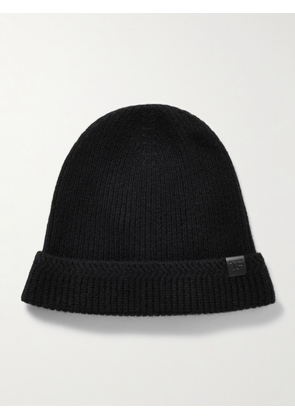 TOM FORD - Leather-Trimmed Ribbed Wool and Cashmere-Blend Beanie - Men - Black - S