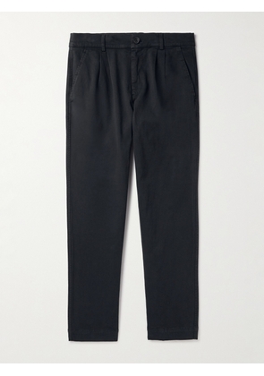 Mr P. - Tapered Pleated Garment-Dyed Cotton-Blend Twill Trousers - Men - Black - 28
