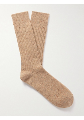 Mr P. - Mélange Ribbed Stretch-Knit Socks - Men - Neutrals
