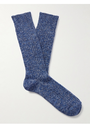 Mr P. - Ribbed Cotton-Blend Socks - Men - Blue