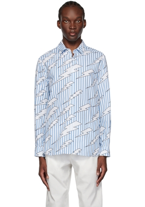 Neil Barrett Blue & White Striped Raining Bolts Shirt
