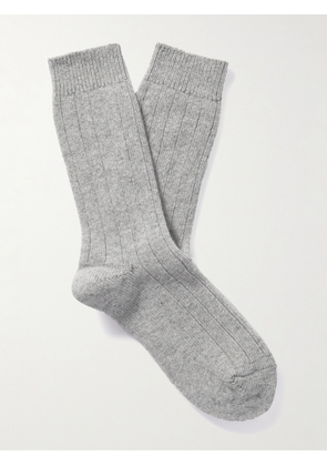 NN07 - One 9055 Logo-Embroidered Ribbed Wool-Blend Socks - Men - Gray