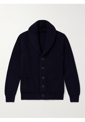 Anderson & Sheppard - Shawl-Collar Ribbed Wool and Cashmere-Blend Cardigan - Men - Blue - XS